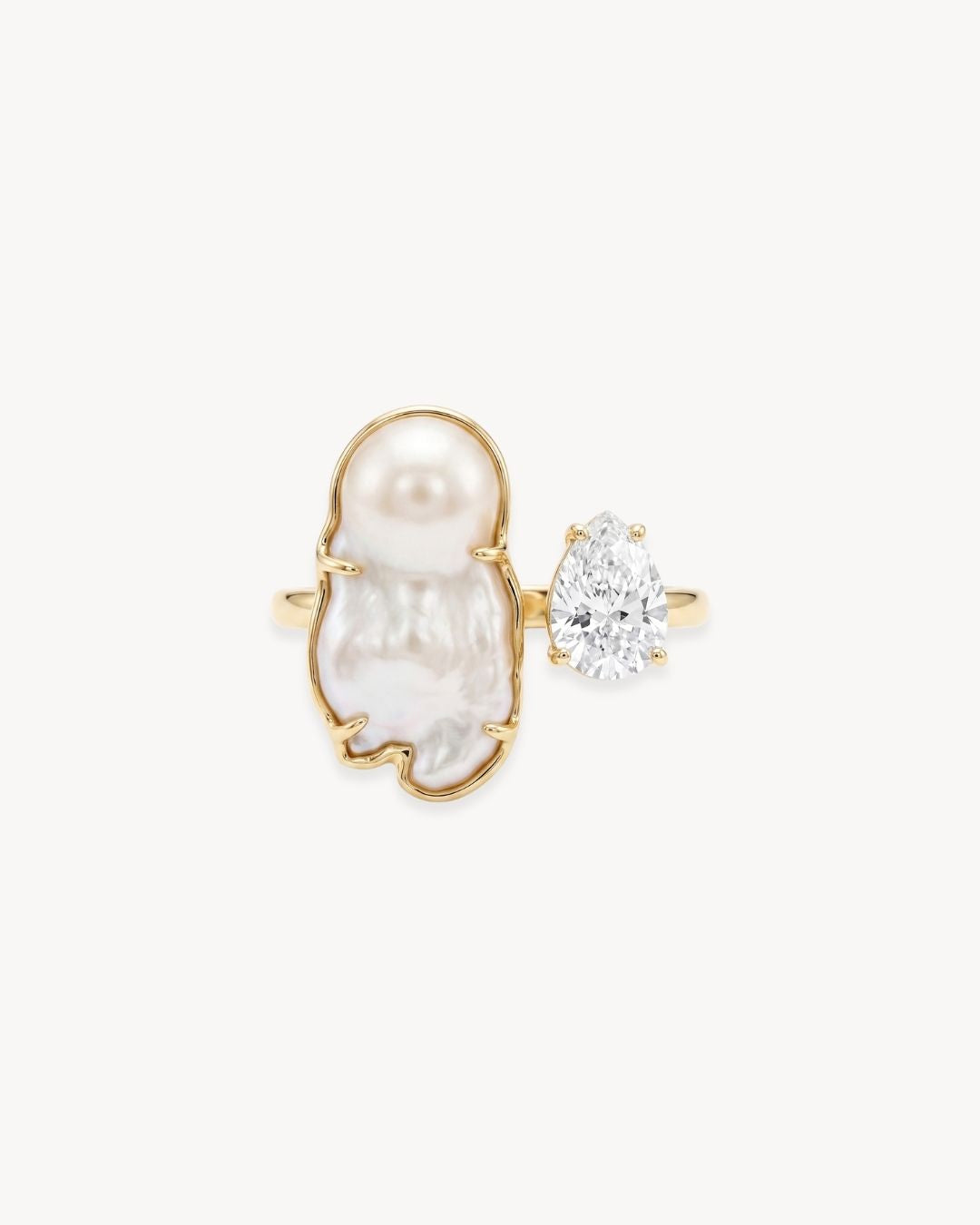 Duality Ring 2.0 – Baroque Pearl and Moissanite - Antonia Y. Jewelry