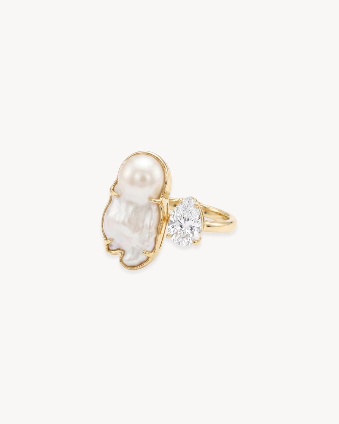 Duality Ring 2.0 – Baroque Pearl and Moissanite - Antonia Y. Jewelry