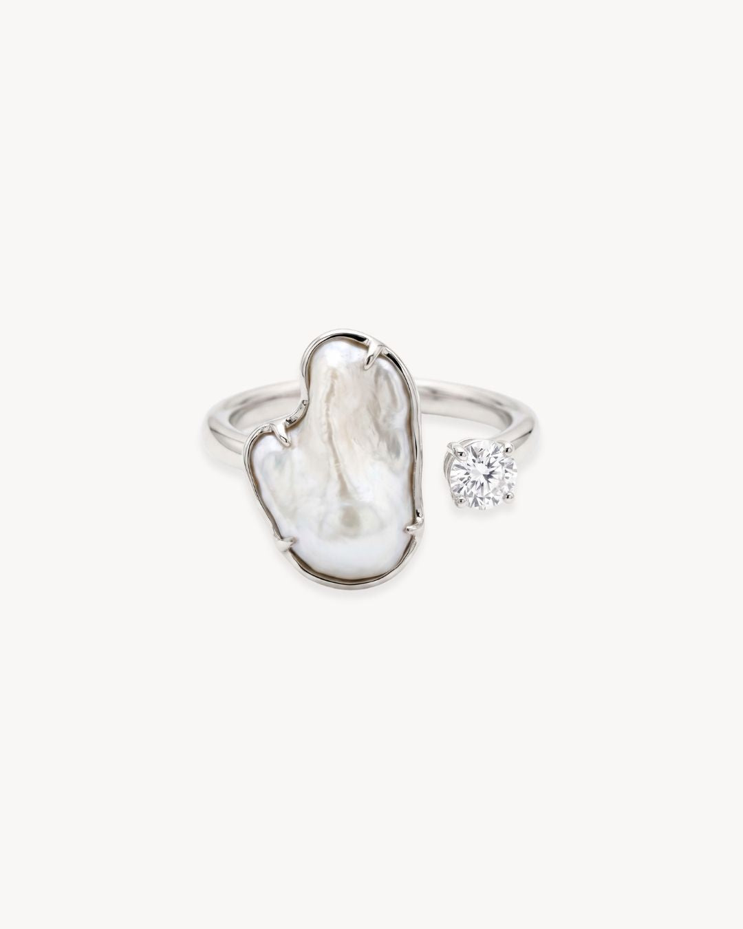 Duality Ring 2.0 – Baroque Pearl and Moissanite - Antonia Y. Jewelry