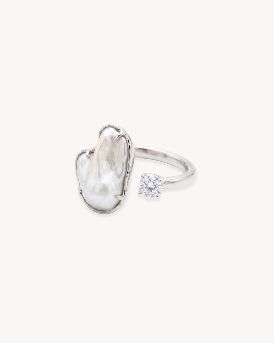Duality Ring 2.0 – Baroque Pearl and Moissanite - Antonia Y. Jewelry