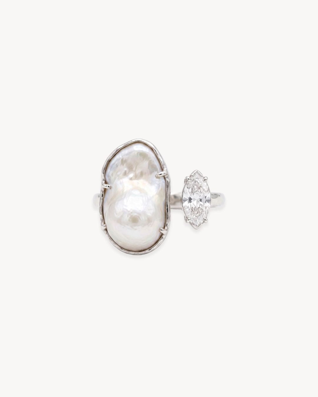 Duality Ring 2.0 – Baroque Pearl and Moissanite - Antonia Y. Jewelry