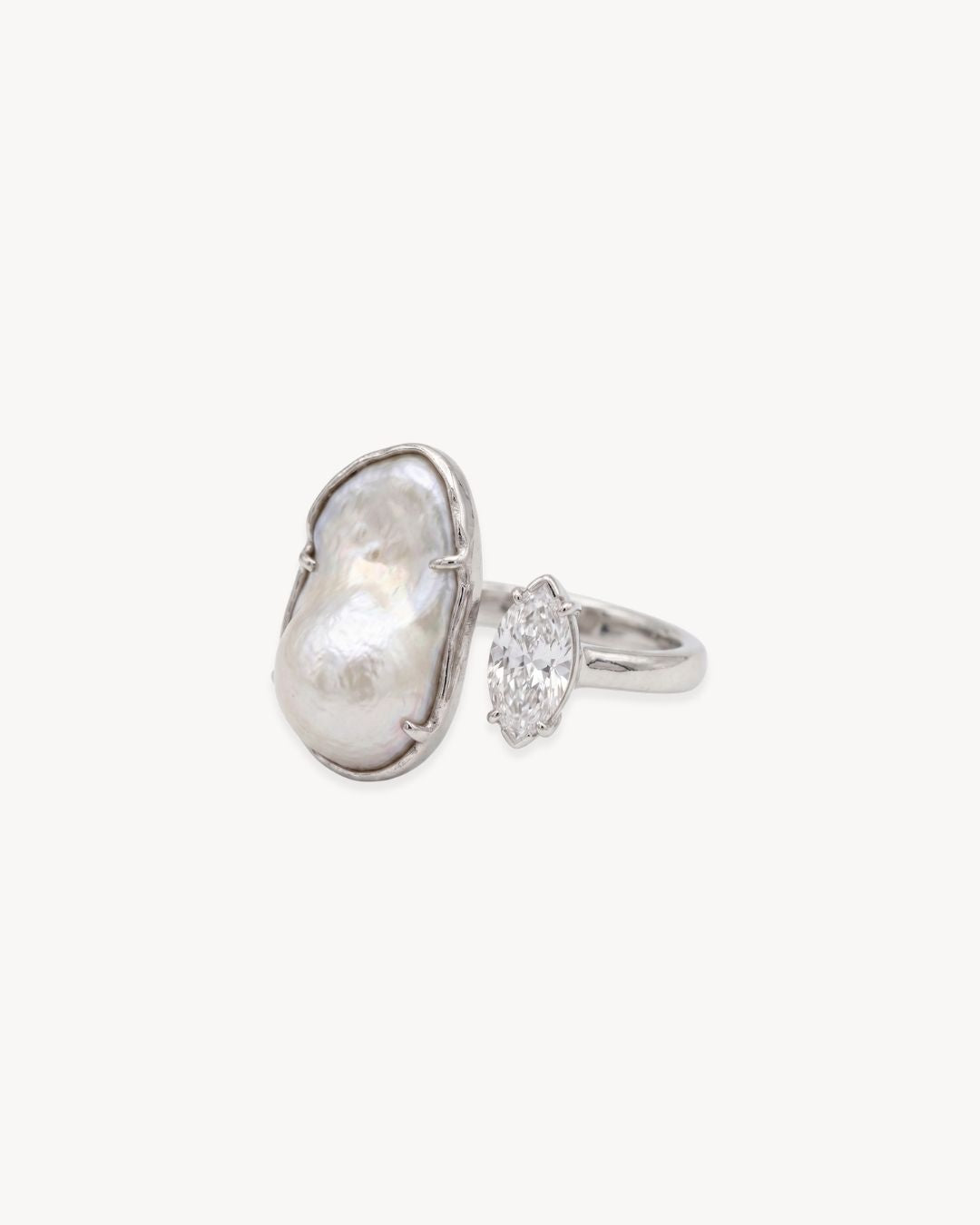 Duality Ring 2.0 – Baroque Pearl and Moissanite - Antonia Y. Jewelry