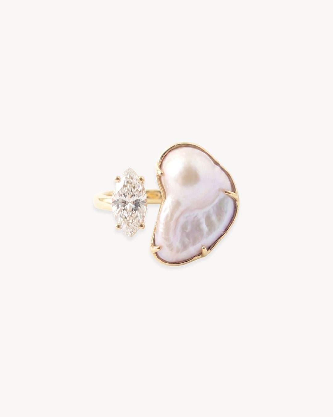Duality Ring 2.0 – Baroque Pearl and Moissanite - Antonia Y. Jewelry
