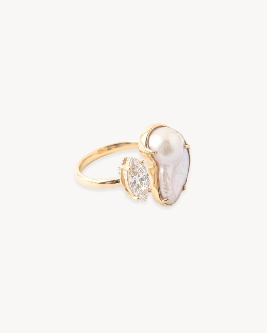 Duality Ring 2.0 – Baroque Pearl and Moissanite - Antonia Y. Jewelry