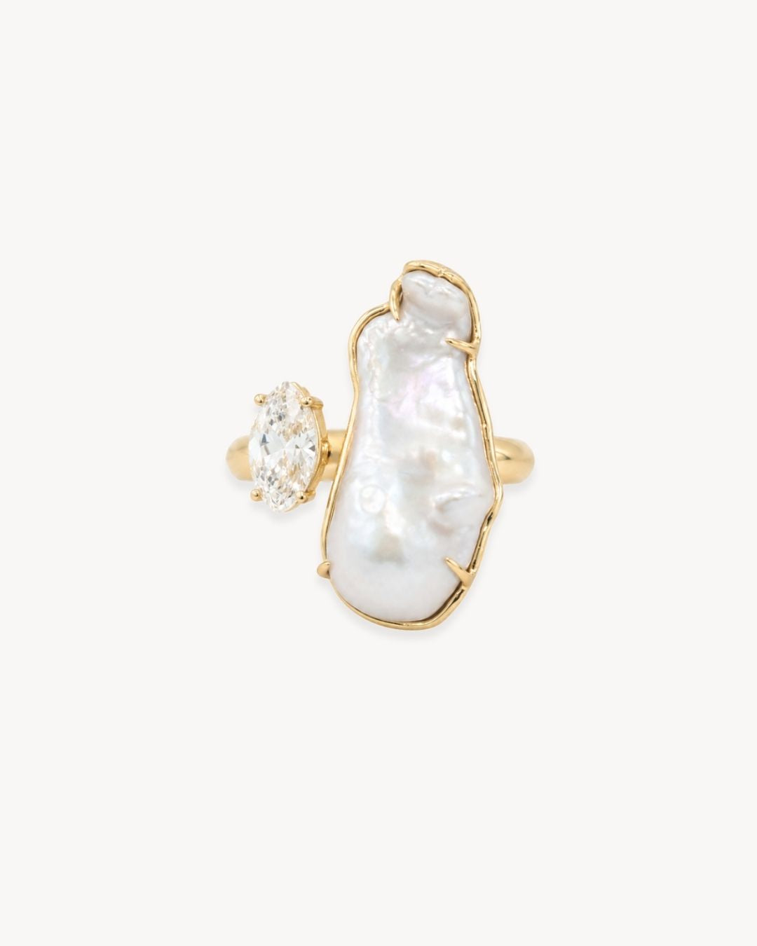 Duality Ring 2.0 – Baroque Pearl and Moissanite - Antonia Y. Jewelry