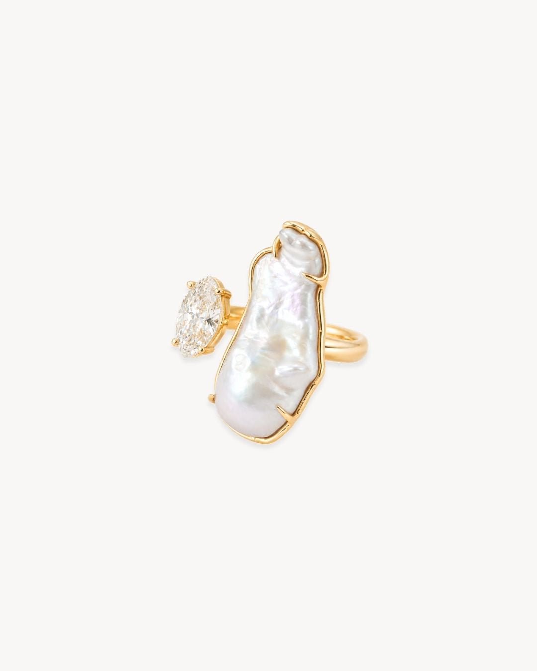 Duality Ring 2.0 – Baroque Pearl and Moissanite - Antonia Y. Jewelry