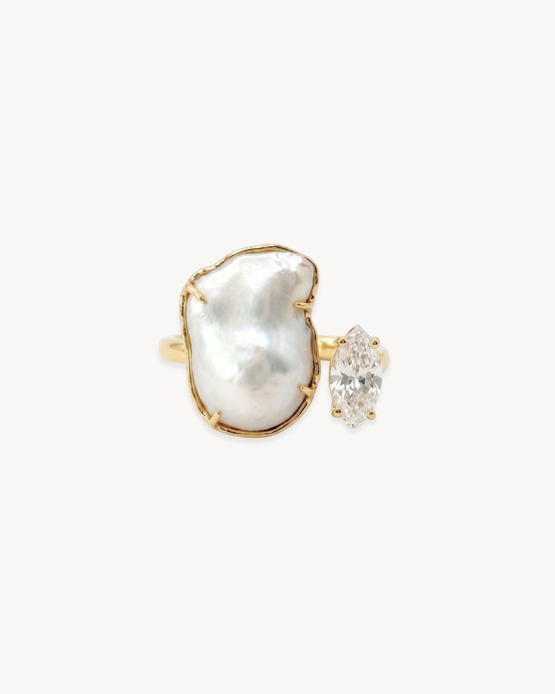 Duality Ring 2.0 – Baroque Pearl and Moissanite - Antonia Y. Jewelry