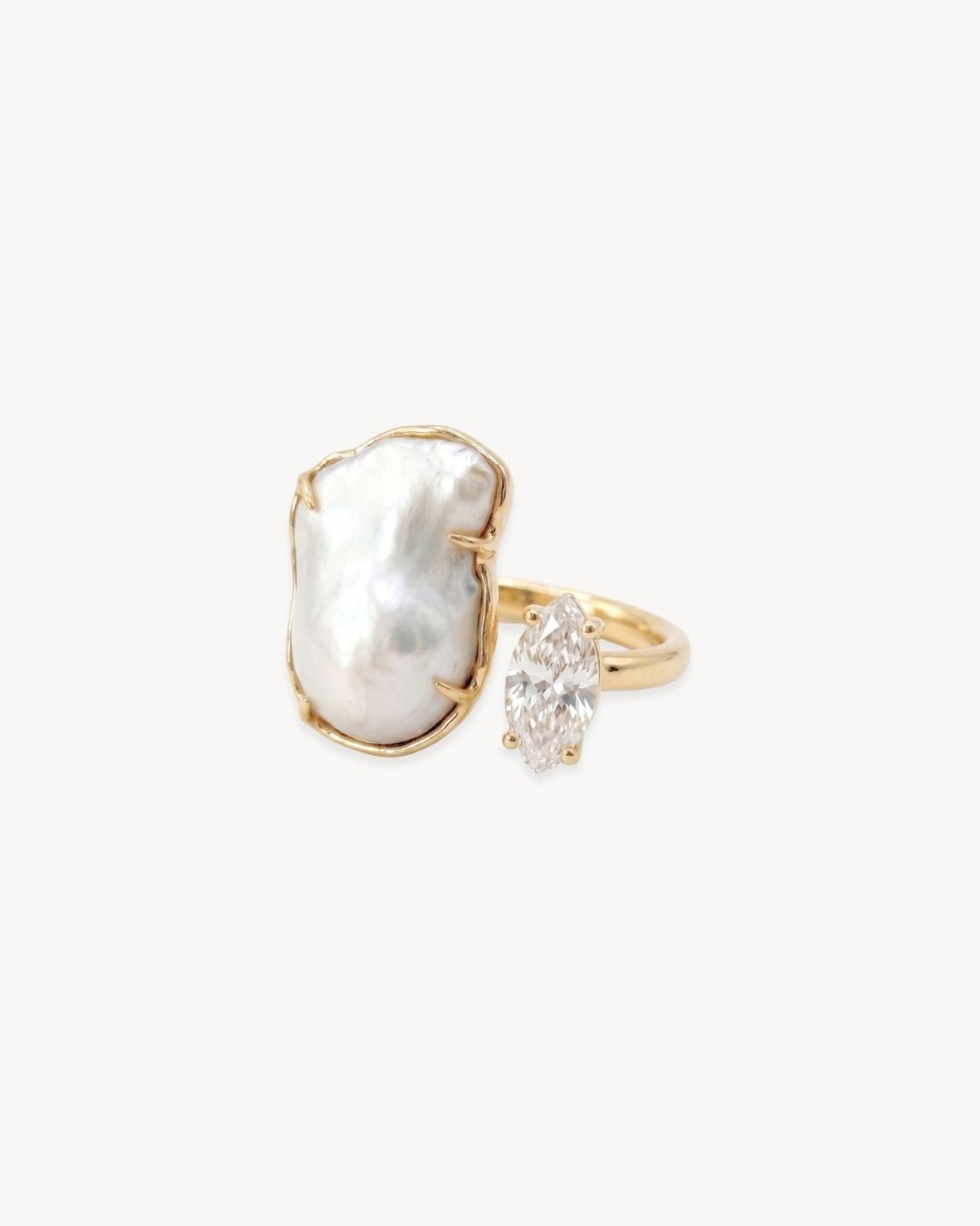 Duality Ring 2.0 – Baroque Pearl and Moissanite - Antonia Y. Jewelry