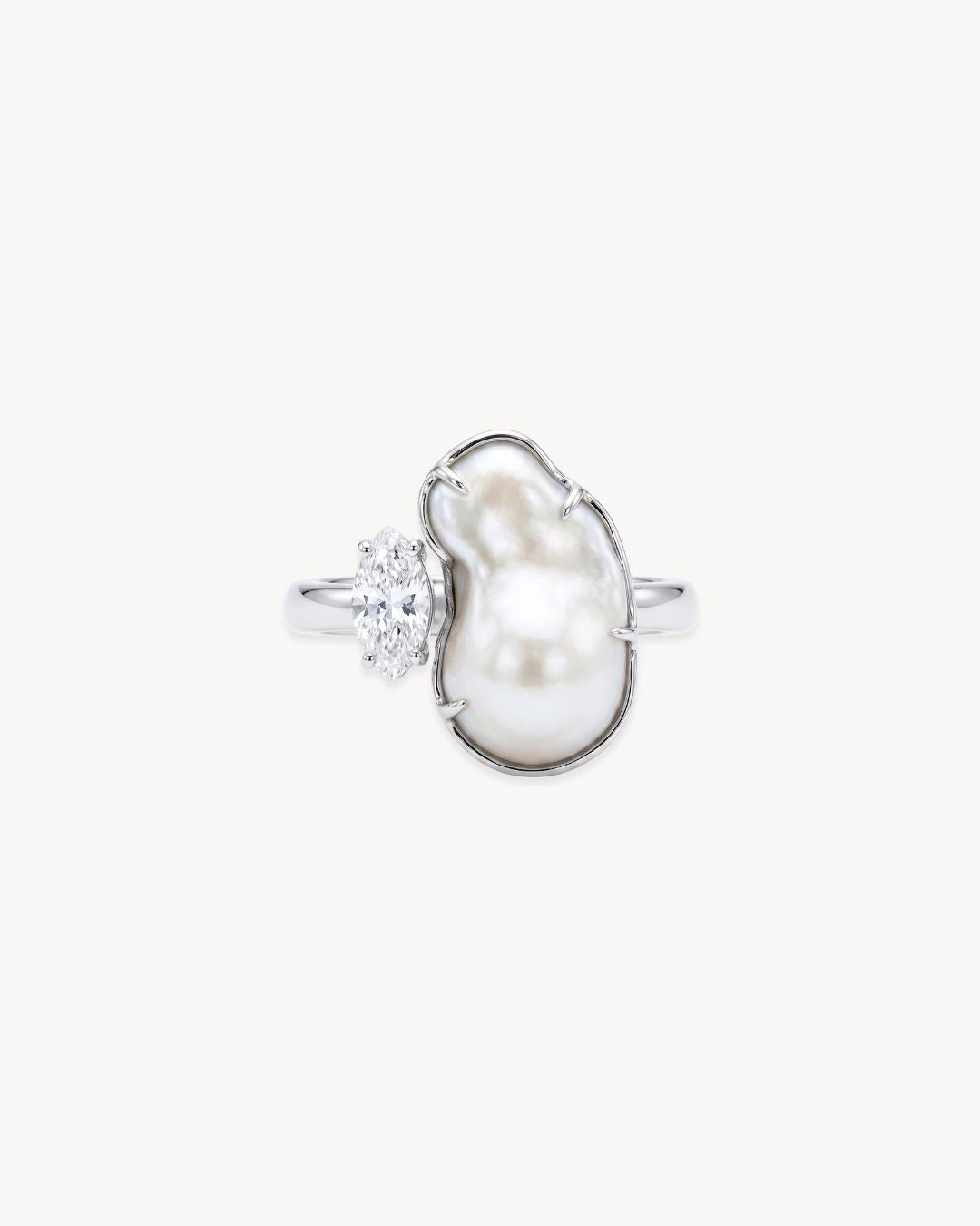 Duality Ring 2.0 – Baroque Pearl and Moissanite - Antonia Y. Jewelry