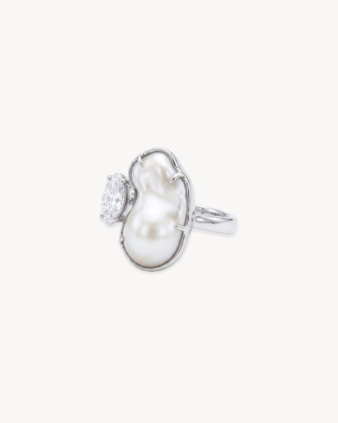 Duality Ring 2.0 – Baroque Pearl and Moissanite - Antonia Y. Jewelry