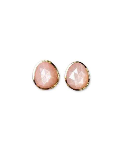 Gemma Peach Moonstone Studs in 14K Gold - Antonia Y. Jewelry