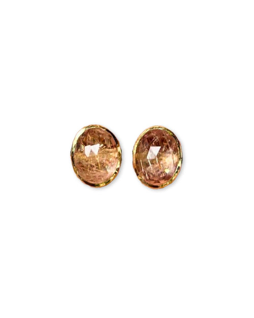 Gemma Rhutile Quartz Studs in 14K Gold - Antonia Y. Jewelry