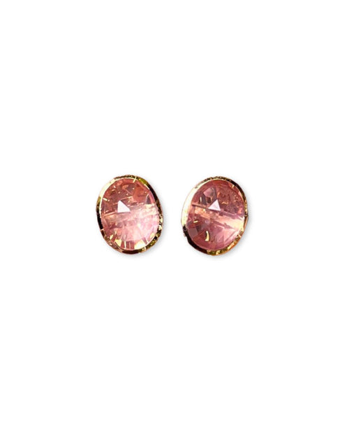 Gemma Rose Quartz Studs in 14K Gold - Antonia Y. Jewelry