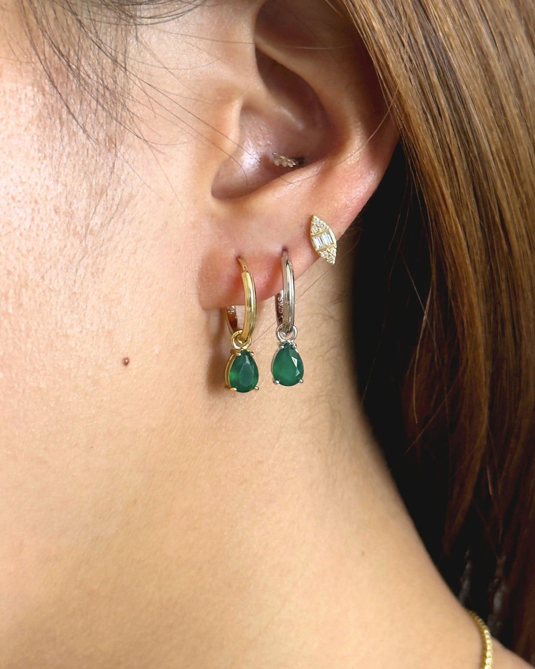 Sylvie Green Agate Hoops in Silver - Antonia Y. Jewelry