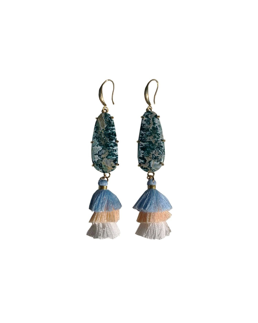 Blue Tide Seam Onyx Tassel Earrings - Antonia Y. Jewelry