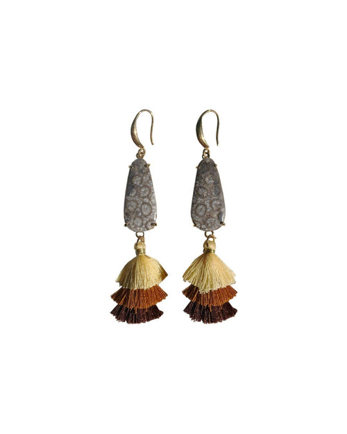 Warm Coral Fossil Tassel Earrings - Antonia Y. Jewelry