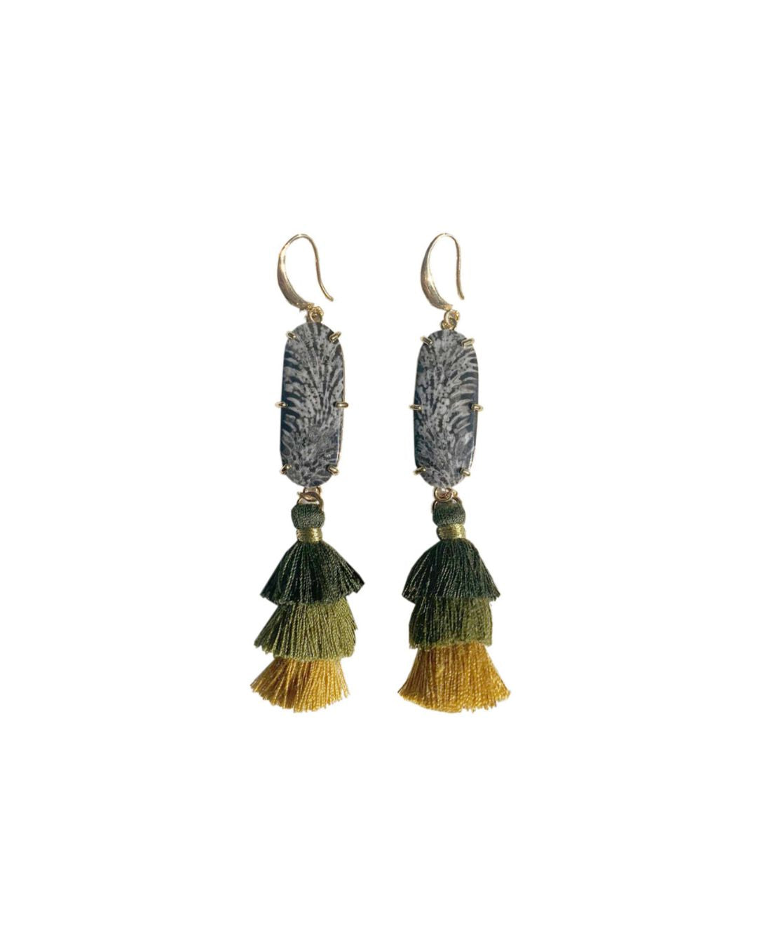 Cool Coral Fossil Tassel Earrings - Antonia Y. Jewelry