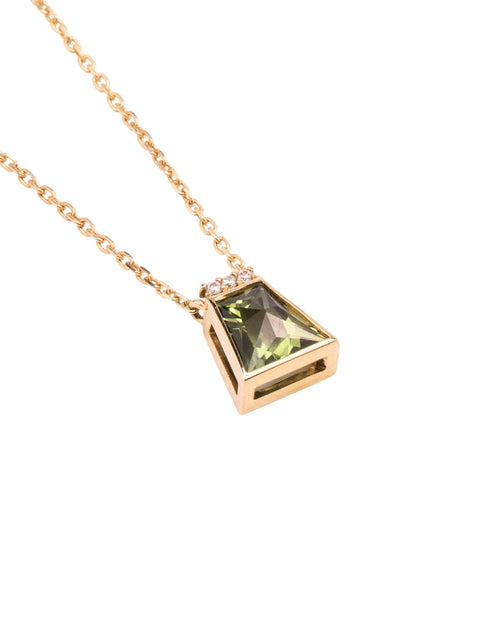 Green Tourmaline Trapezium Necklace in 9K Gold