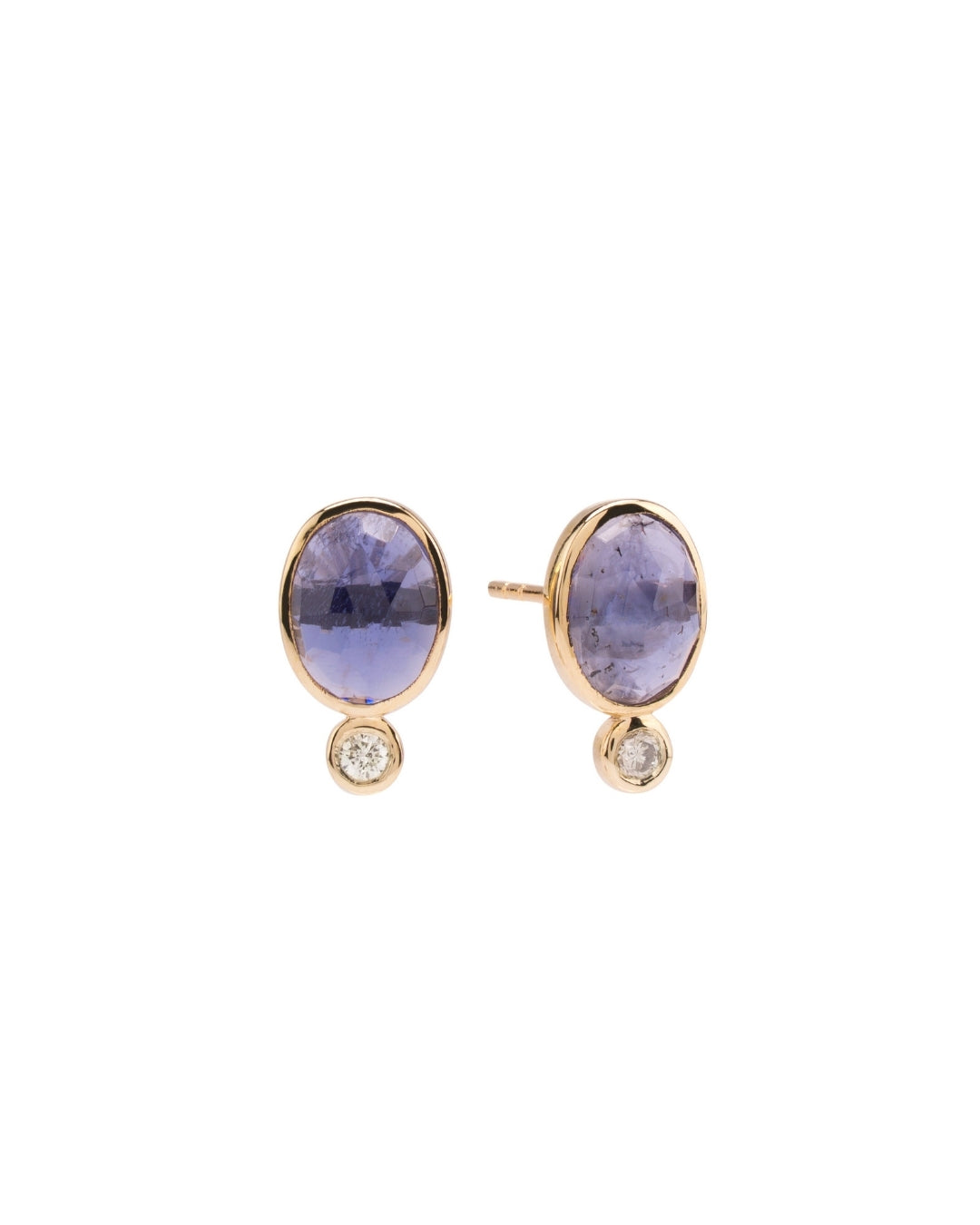 Iolite & Diamond Studs in 14K Gold - Antonia Y. Jewelry