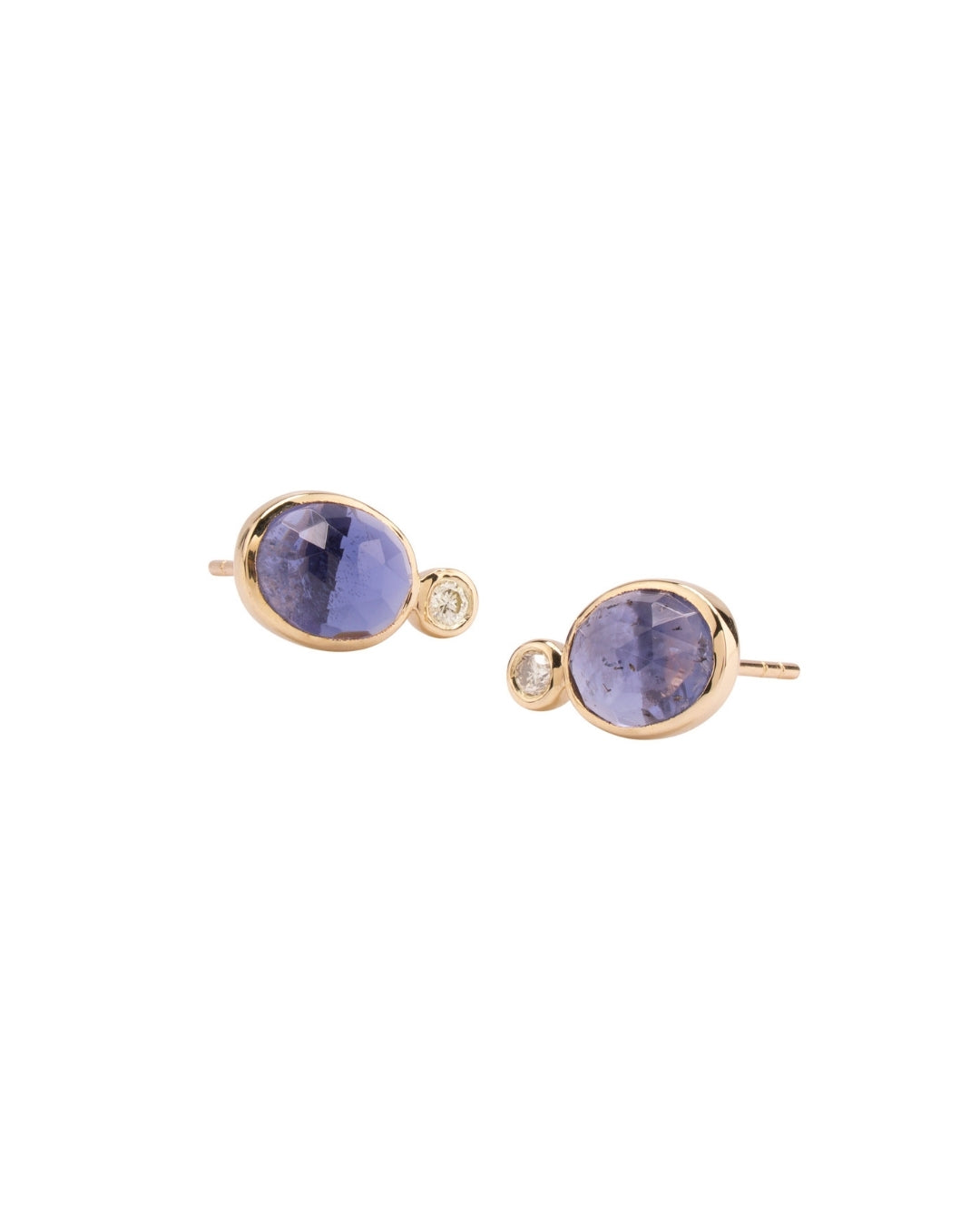 Iolite & Diamond Studs in 14K Gold - Antonia Y. Jewelry
