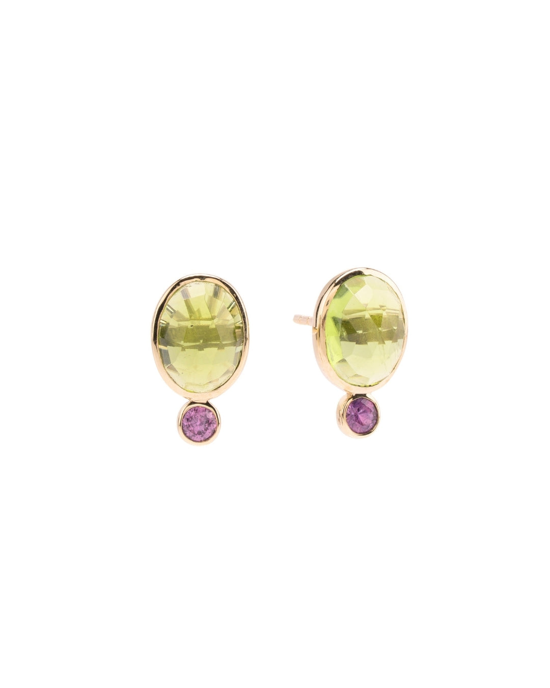 Peridot & Pink Sapphire Studs in 14K Gold - Antonia Y. Jewelry