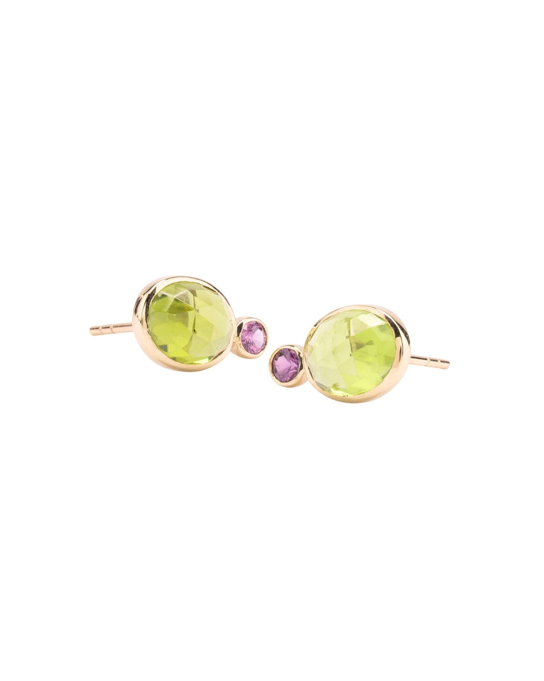 Peridot & Pink Sapphire Studs in 14K Gold - Antonia Y. Jewelry