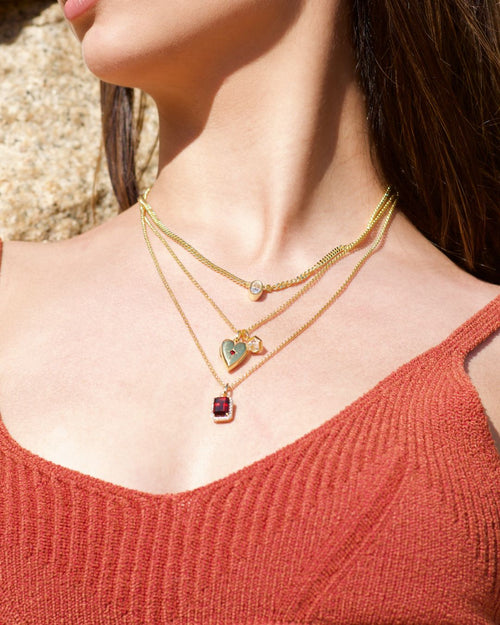 Valentina Garnet Heart Locket Charm Necklace - Antonia Y. Jewelry