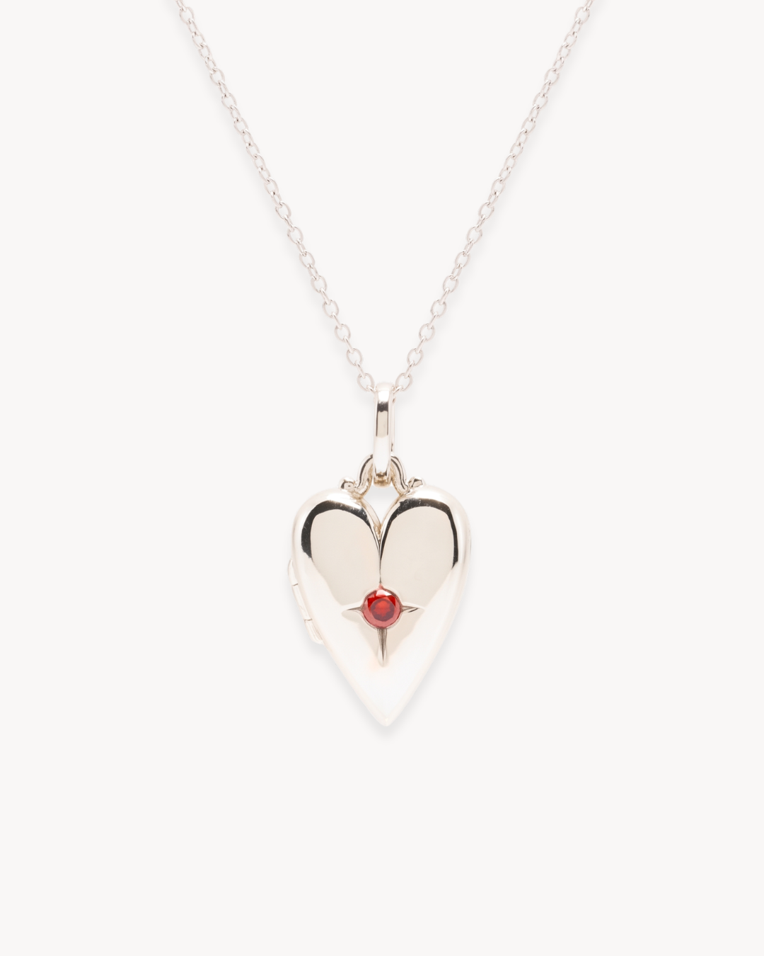 Valentina Garnet Heart Locket Charm Necklace in Silver - Antonia Y. Jewelry