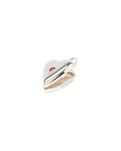 Valentina Garnet Heart Locket Charm in Silver