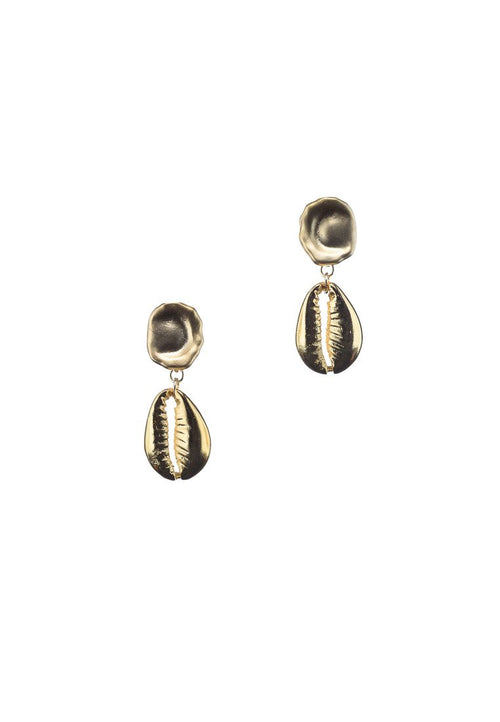 Corlie Cowrie Shell Matte Gold Earrings - Antonia Y. Jewelry