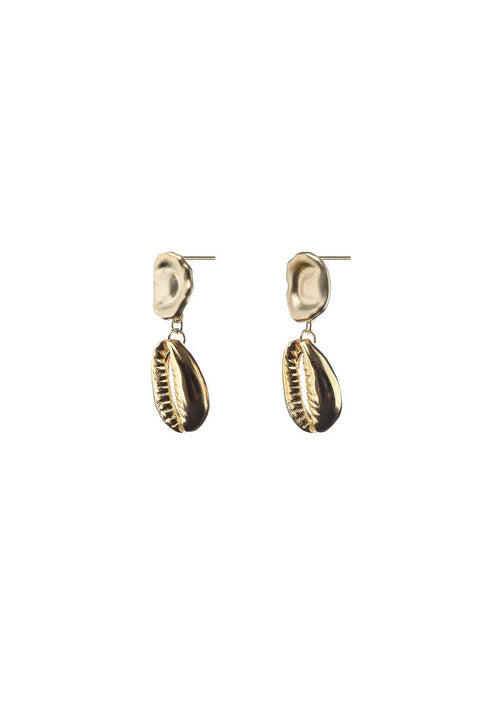 Corlie Cowrie Shell Matte Gold Earrings - Antonia Y. Jewelry