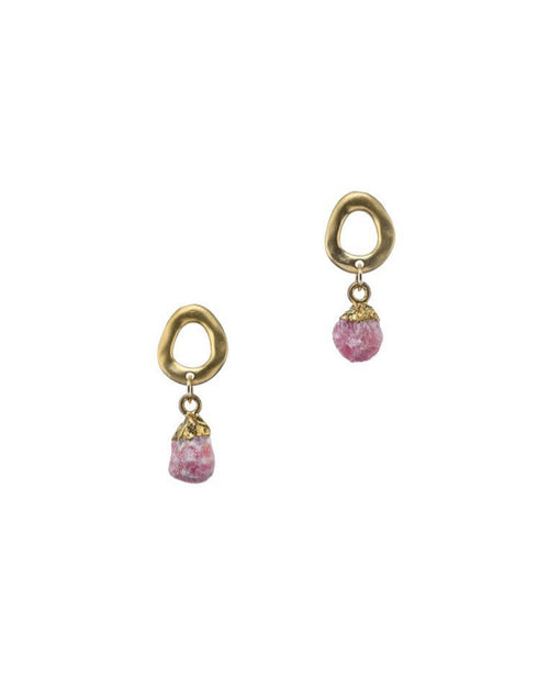 Raw Pink Rhodochrosite Gold Studs - Antonia Y. Jewelry