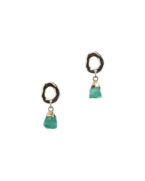 Raw Green Chalcedony Gold Studs - Antonia Y. Jewelry
