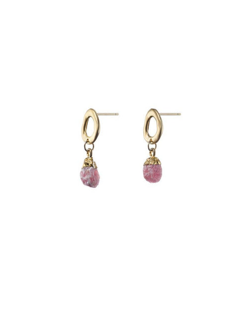 Raw Pink Rhodochrosite Gold Studs - Antonia Y. Jewelry