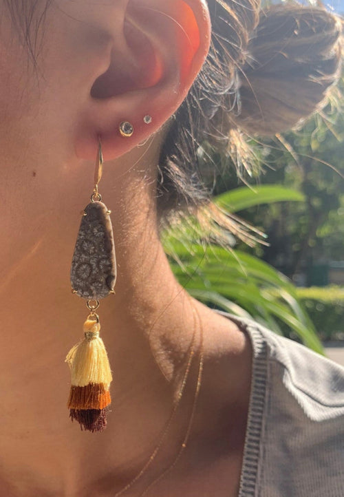 Coral Fossil Tassel Earrings - Antonia Y. Jewelry
