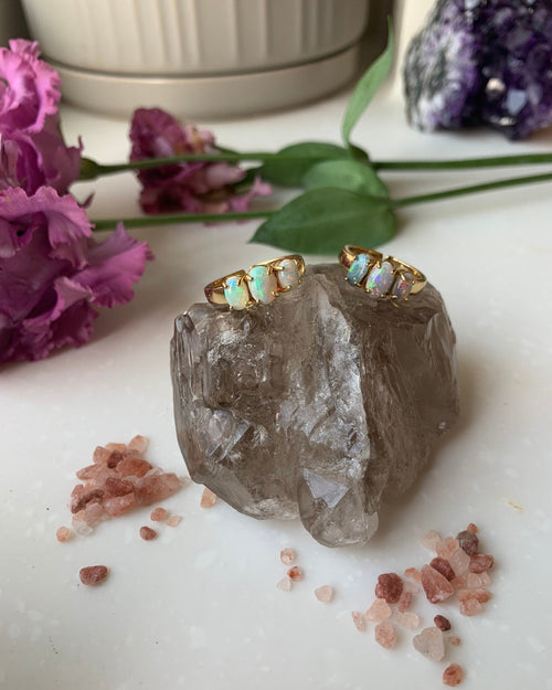 Opal Trio Ring, US6 Adjustable, Opal Stack Ring, Sterling Silver Ring, October Birthstone Ring, December Birthstone Ring, Gemstone Jewelry - Antonia Y. Jewelry